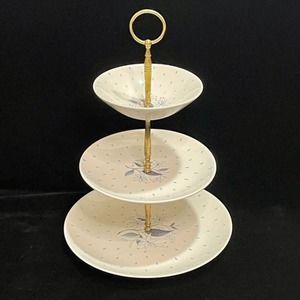 Vintage DuraPrint by Homer Laughlin MCM Midcentury 3 Tier Serving Plate Set